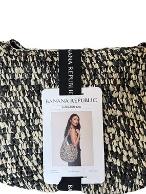 NEW Banana Republic Black & Natural Woven Raffia Tote